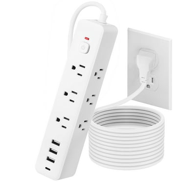 Surge Protector Power Strip with 9 Outlets Extender and 4 USB Ports (1 USB-C), 1800 Joules, Wall Mount 10Ft Ultra Flat Plug Extension Cord with Power Switch for Home, Office, Travel, White