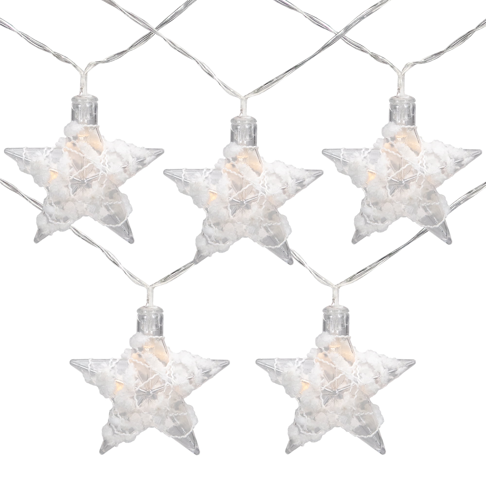 HOLIDAY LIVING 10ct WARM WHITE STAR LED BATTERY powered Christmas Lights SILVER 