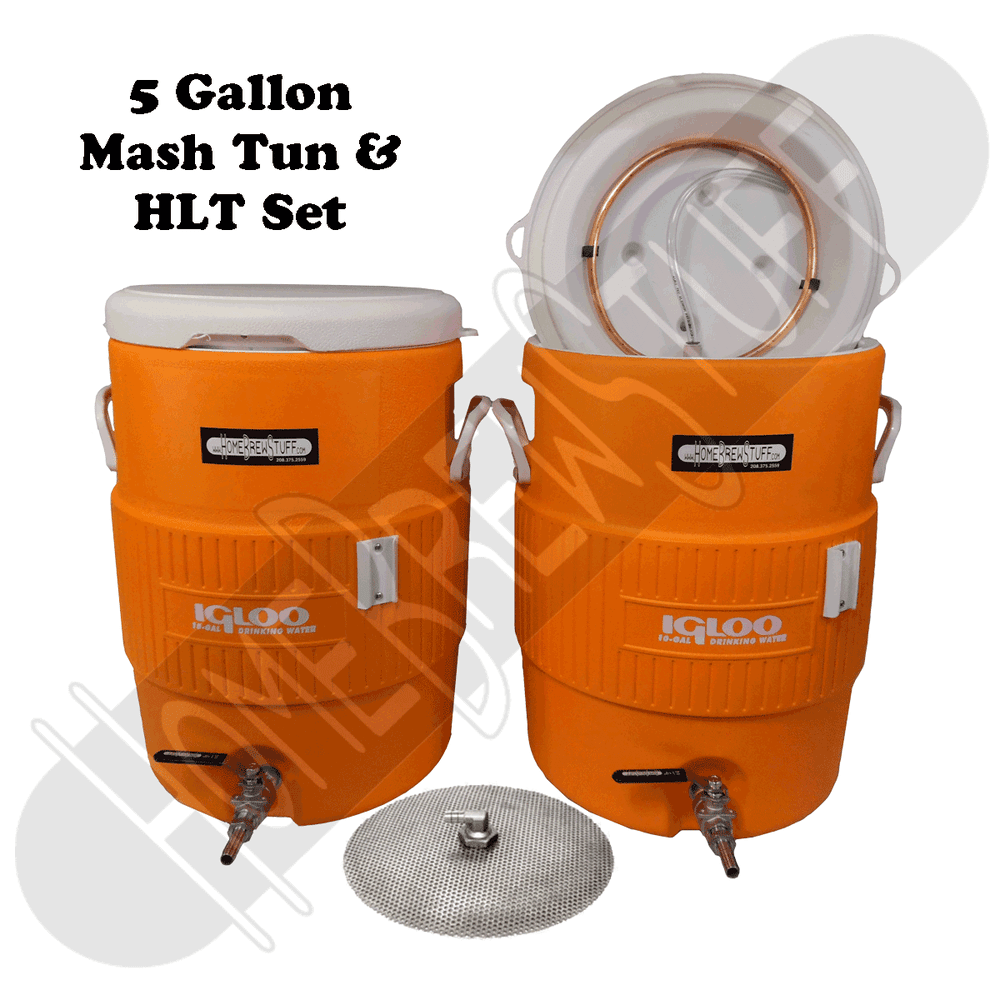 5 Gallon Cooler Mash Tun + HLT Set w/ Sparge All Grain Beer Brewing