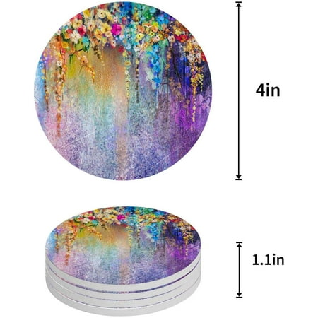 

KXMDXA Flower Set of 4 Round Coaster for Drinks Absorbent Ceramic Stone Coasters Cup Mat with Cork Base for Home Kitchen Room Coffee Table Bar Decor