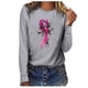 thumbnail image 1 of Camiseta de manga larga con cuello redondo suelta para mujer con estampado de cáncer de mama Pompotops  gfhjh1587, 1 of 3