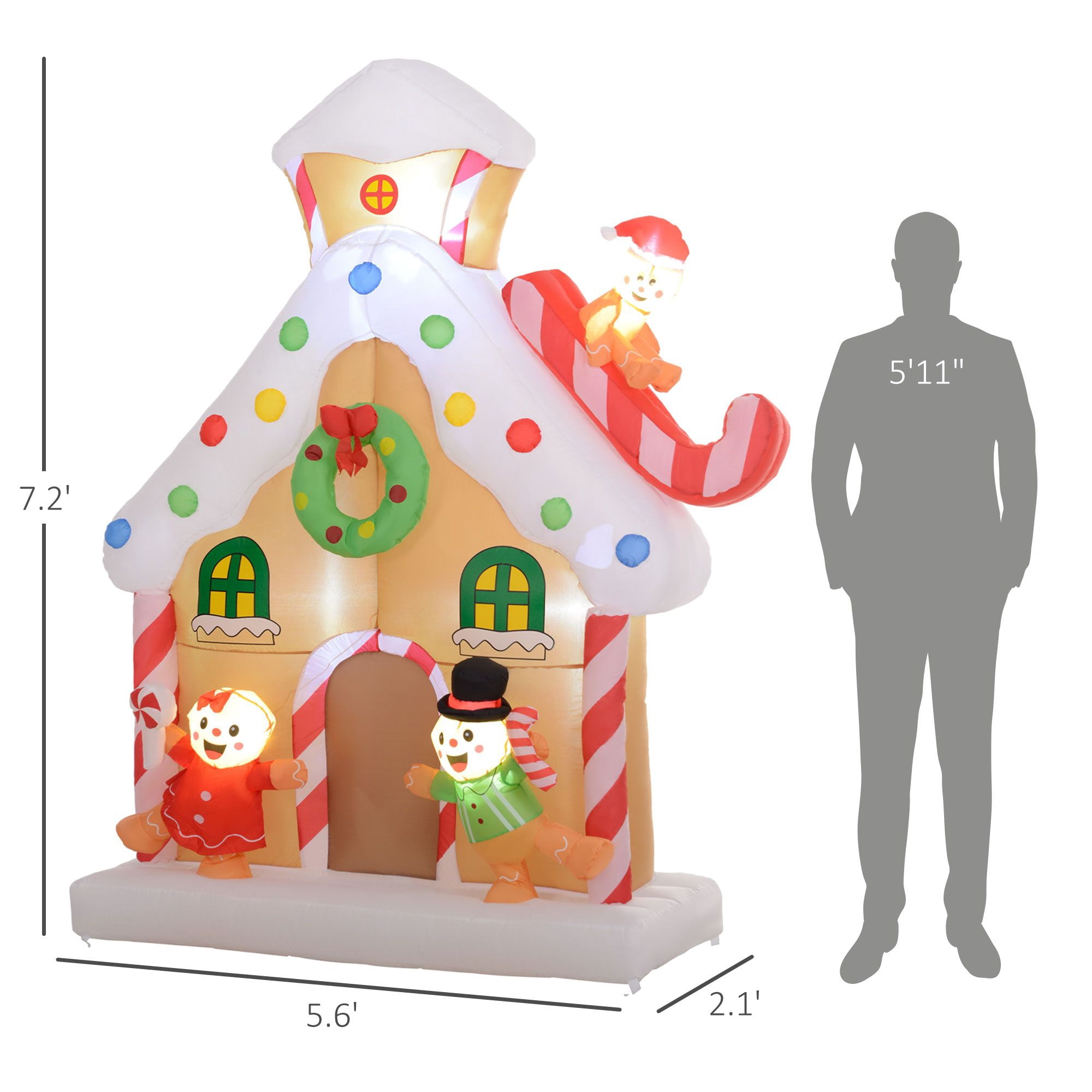 7 ft Inflatable Gingerbread House Christmas Decoration with Built-in White LED Lights for Indoor and Outdoor Yard