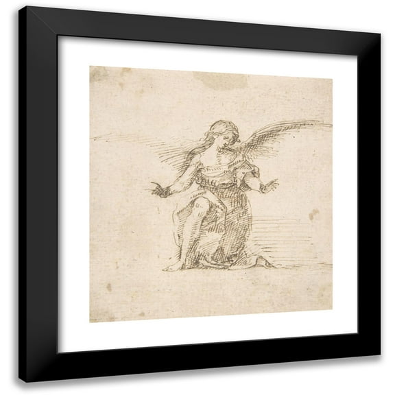 Pedro Duque y Cornejo 12x13 Black Modern Framed Museum Art Print Titled - Kneeling Angel with Hands Outstretched (1700-1750)