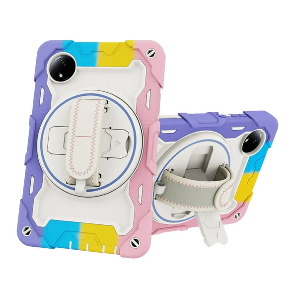 XYX 3in1 Rotating Stand Case for Xiaomi Redmi Pad SE 8.7 inch 2024 with Hand/Shoulder Strap, Shockproof Rugged, Colorful Pink