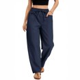 thumbnail image 2 of Women's Wide Leg Cropped Pants, Casual Elastic Drawstring Waisted Pants With Pockets, Harem Style Trousers,Navy,M, 2 of 7