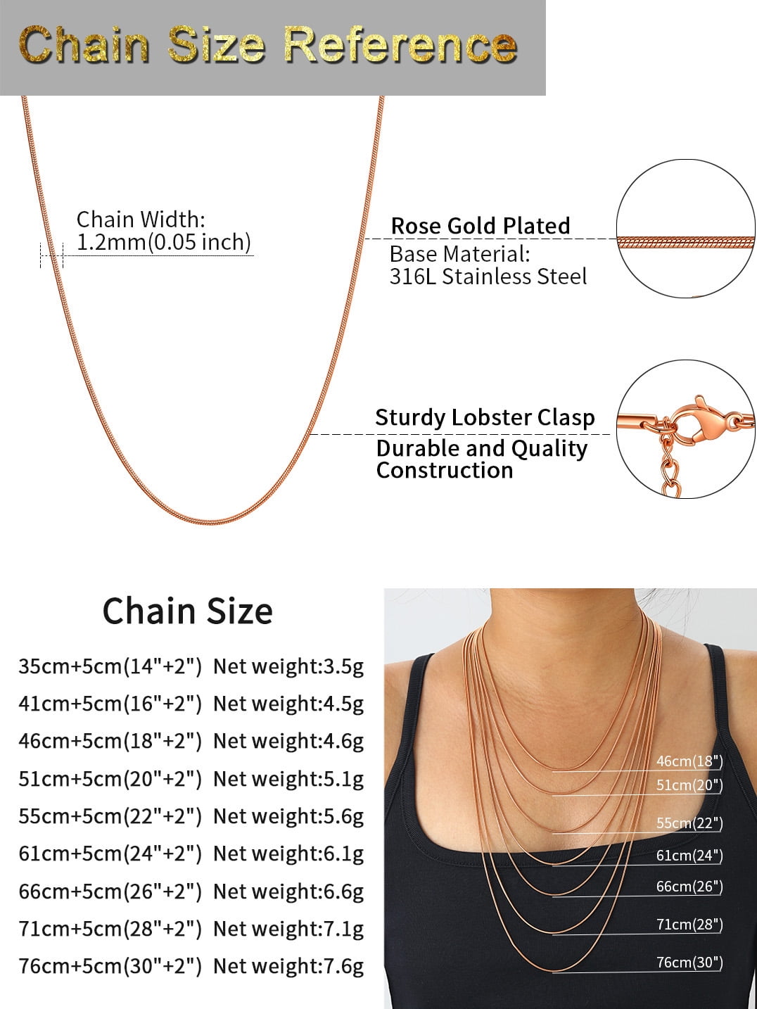 PROSTEEL Snake Chain Necklace for Women Italian Chain Rose Gold Plated Hypoallergenic Dainty Jewelry 1.2MM Thin for Pendants 28 Inch Birthday Valentines Day Gifts Adult Age