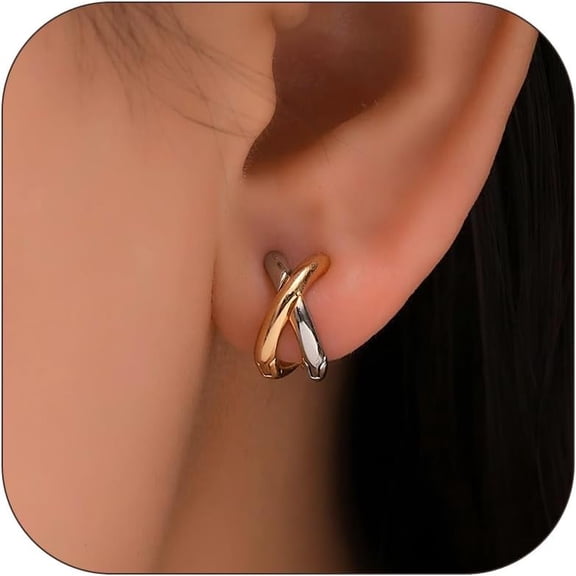 Mixed Metal Earrings for Women Two Tone Earrings Gold and Silver Hoop Earrings Trendy 2025 Non Tarnish[r357]