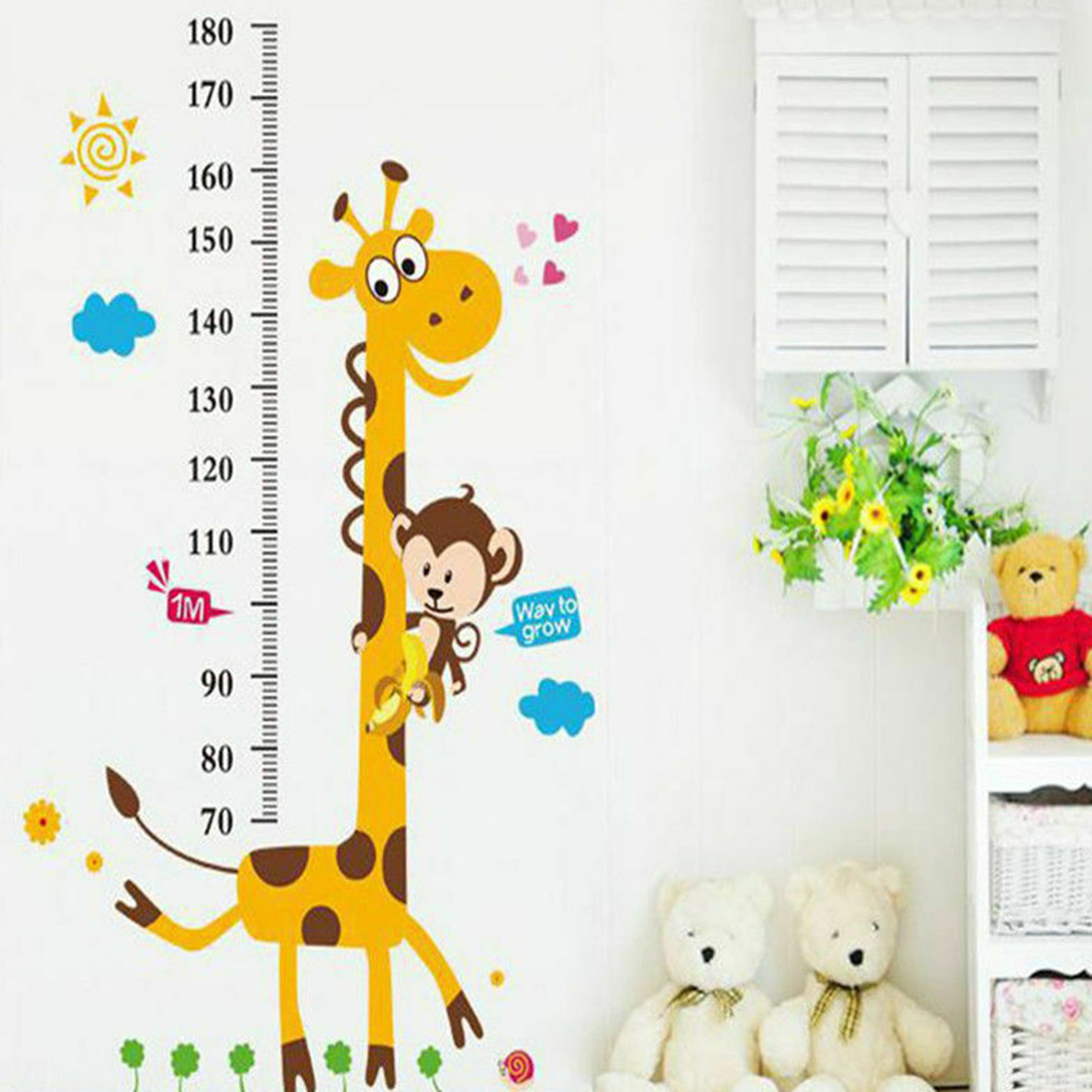 Blue Teddy Bear Boys Baby Custom Measuring Height Growth Chart 8 Wall Stickers 