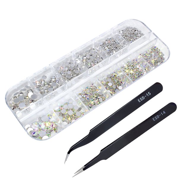 Soidarity Microcuentas para uñas Flatback Crystal Rhinestones Suministros de bricolaje confiables Usos versátiles Accesorio de pedicura AB black nipper 2 Type3 NO3 Soidarity CE011770-04B
