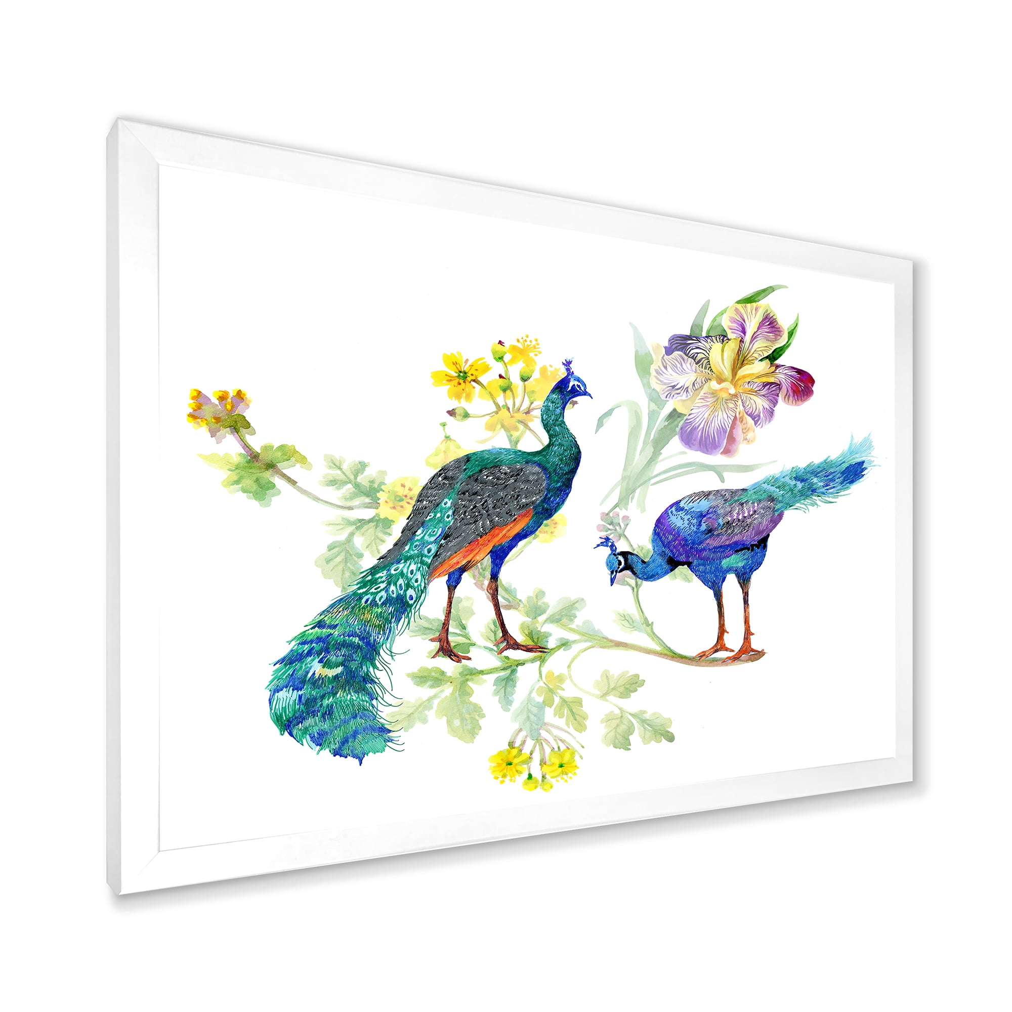 Designart 'Iris Flowers and Peacocks' Traditional Framed Art Print
