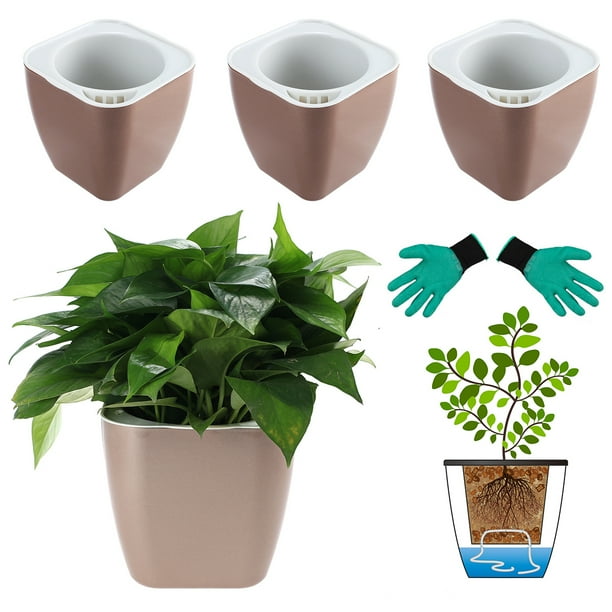 3 Packs 7 Inches Large Self Watering Planters Plastic Self Watering