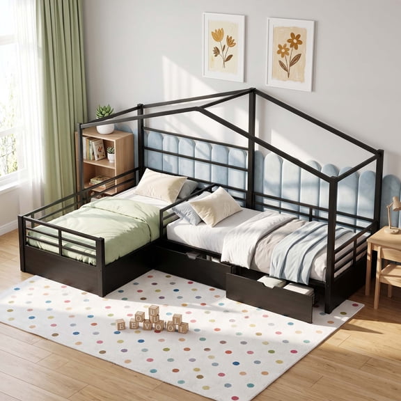 Miniyam Twin Over Twin Bunk Bed with Storage Drawers,Black