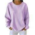 thumbnail image 3 of Zivyakyron Pullover Womens Sweatshirts Fall Striped Crew Neck Tunic Casual Comfortable Long Sleeve Loose Women Top Purple M, 3 of 10