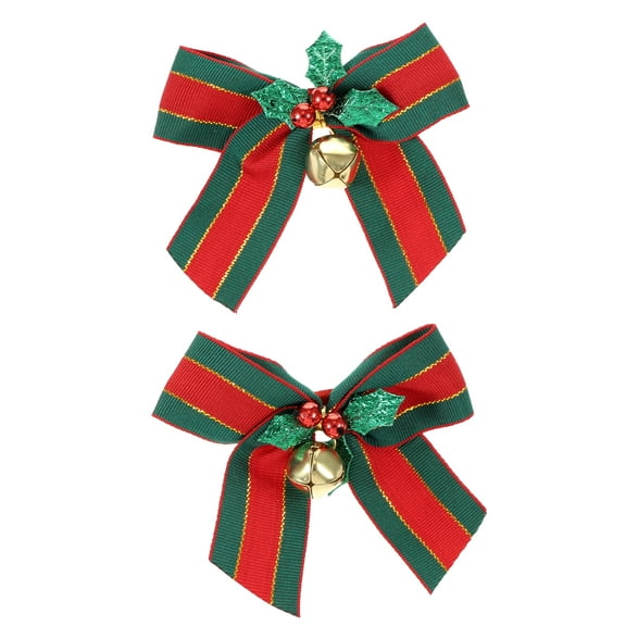 Holiday Time Red and Green Stiped Bow Hair Clips, 1 Pair