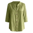 thumbnail image 4 of Only Moment Lightweight Soft Casual Shirts for Women 3/4 Sleeve V Neck Wash Cotton Blouses Dressy Casual Work Shirt 2026 Summer Spring Fashion Clothing Green,XL, 4 of 4