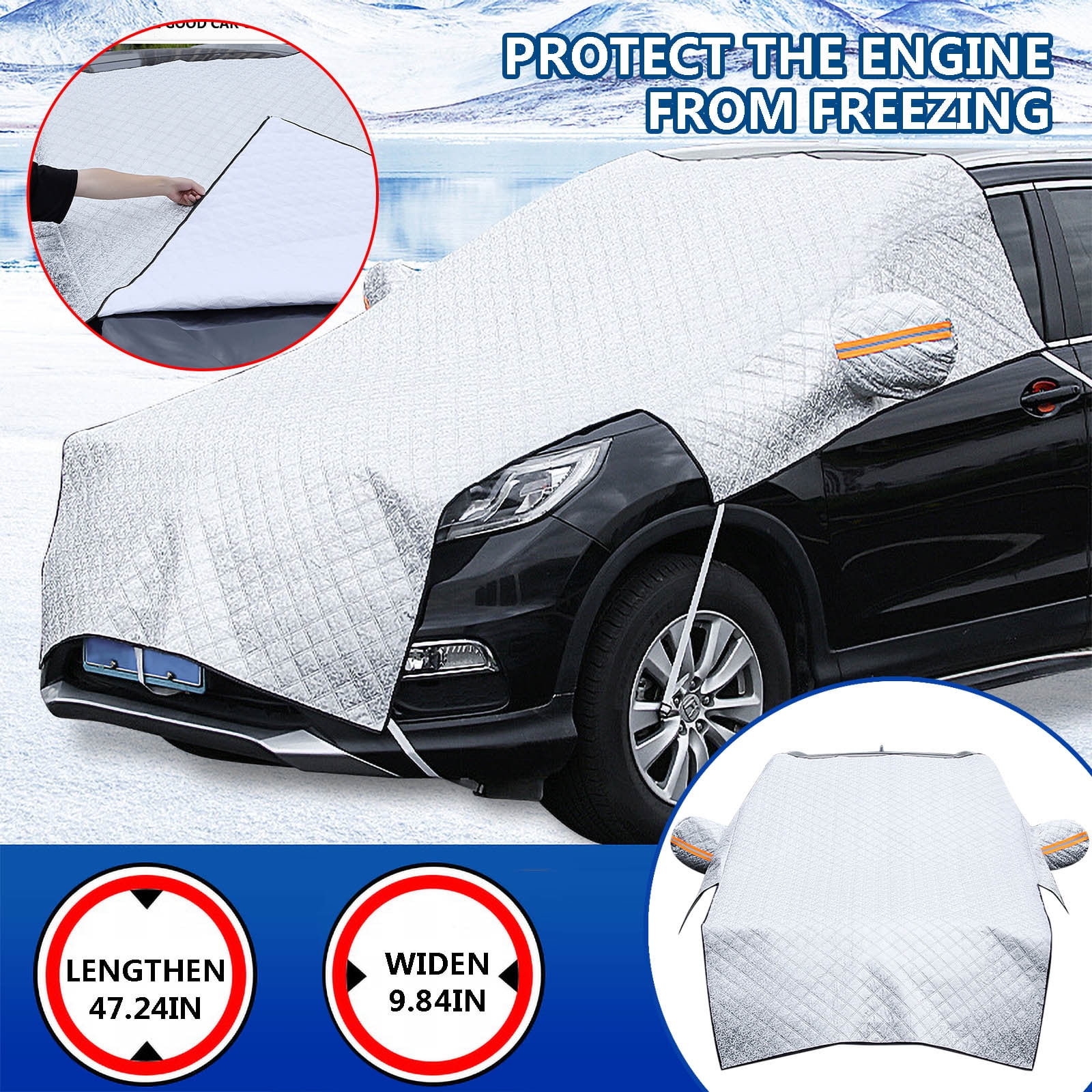 Waterproof Car Snow Cover Windshield for Snow GES Car Windshield Snow Cover SUV Van Frost Cover Fit Most Car UV Protection Truck Windshield Frost Cover with 4 Layers Protector 