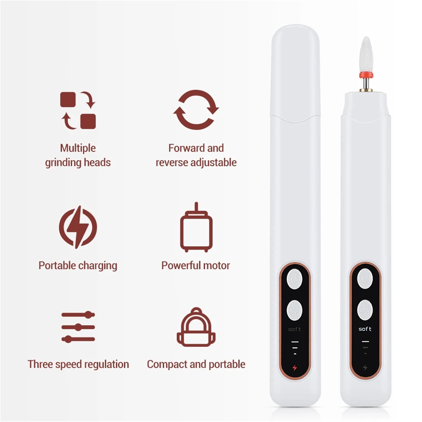 Professional Electric Nail Polisher Drill Bits Manicure Machine with Art Sanding File Pen Dead Skin Removal And Polishing Tool