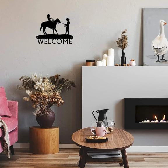 HELLOYOUNG Vintage Industrial Metal Wall Decor  Western Cowboy Metal Wall Sculpture | Horse Metal Plaque Sign Silhouette Art | Ranch/Farmhouse Home/Office Decor | Halloween & Christmas Gift