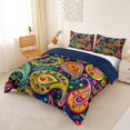 thumbnail image 3 of jejeloiu Colorful Paisley Duvet Cover Queen For Men Women,Bohemian Pattern Queen Bedding,Dark Multi,Navy Blue Reversible,3 Pieces,1 Duvet Cover and 2 Pillowcases, 3 of 6