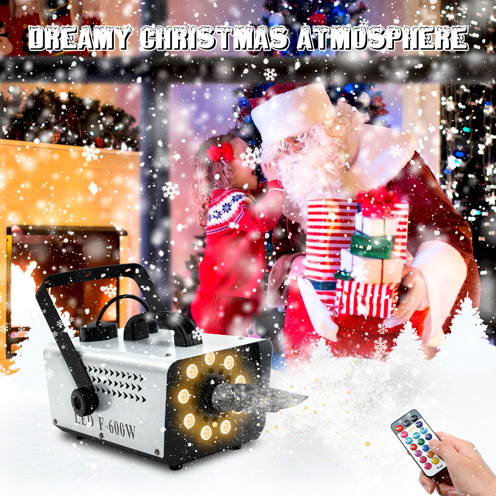 TCFUNDY Snow Machine with 9 LED Lights, 600W Snow Making Machine with 12 Color Lights Effect Snowflake Maker for Christmas Wedding Kids Party Stage with Wireless Remote Control