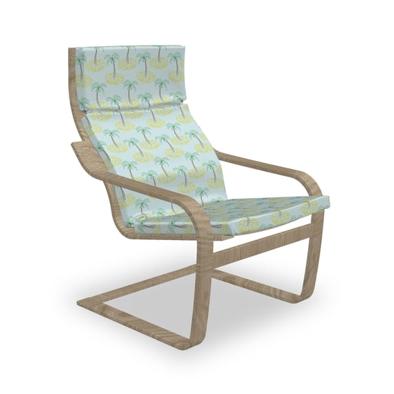 Palm Tree Armchair Pad and Slipcover, Tropical Deserted Island Cartoon Style Summer Time Vibes, 1 Piece Soft Cushion Replacement with Removable Cover, Pale Blue Mustard, by Ambesonne