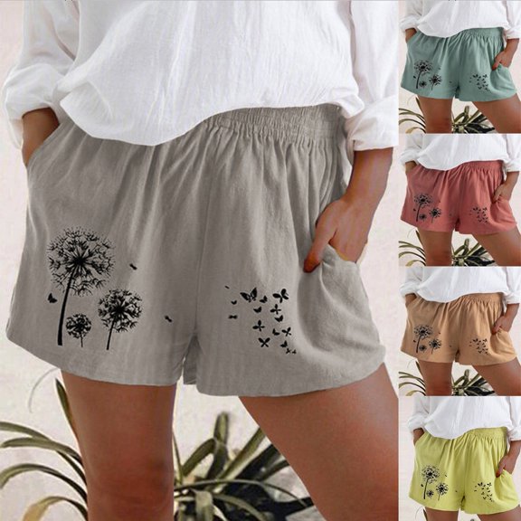 Trendfront Women's High Waisted Dandelion Graphic Print Shorts Loose Fit with Pockets Casual Summer Everyday Shorts