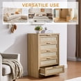 thumbnail image 3 of OAKHAM 5 Drawer Dresser, Rattan Wide Chest of Drawers for Bedroom Living Room, Weathered Oak, 3 of 8