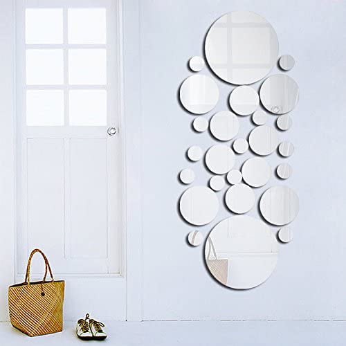 Mirror Wall Stickers Acrylic Mirror Setting Round Peel and Stick Mirror  Circle Stick on Mirrors for Wall 3D Self Adhesive Mirror (96 Pcs, 5.9 in,  3.2