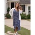 thumbnail image 4 of Navy Polka Dot V-Neck Wrap High-Low Maxi Dress For Women, 4 of 6