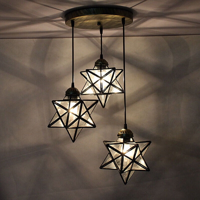 Lakiq Clear Glass Star Pendant Light Fixture Charming 3 Lights Creative
