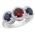 thumbnail image 1 of 10K White Gold Enhanced Ruby & High Quality Blue Sapphire Sides Round 3-stone Ring Diamond Accents, size 8, 1 of 2