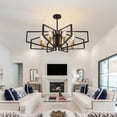thumbnail image 3 of Modern 8-Light Geometric Chandelier, Adjustable Height Black Metal Ceiling Fixture with Gold Accents, 3 of 8