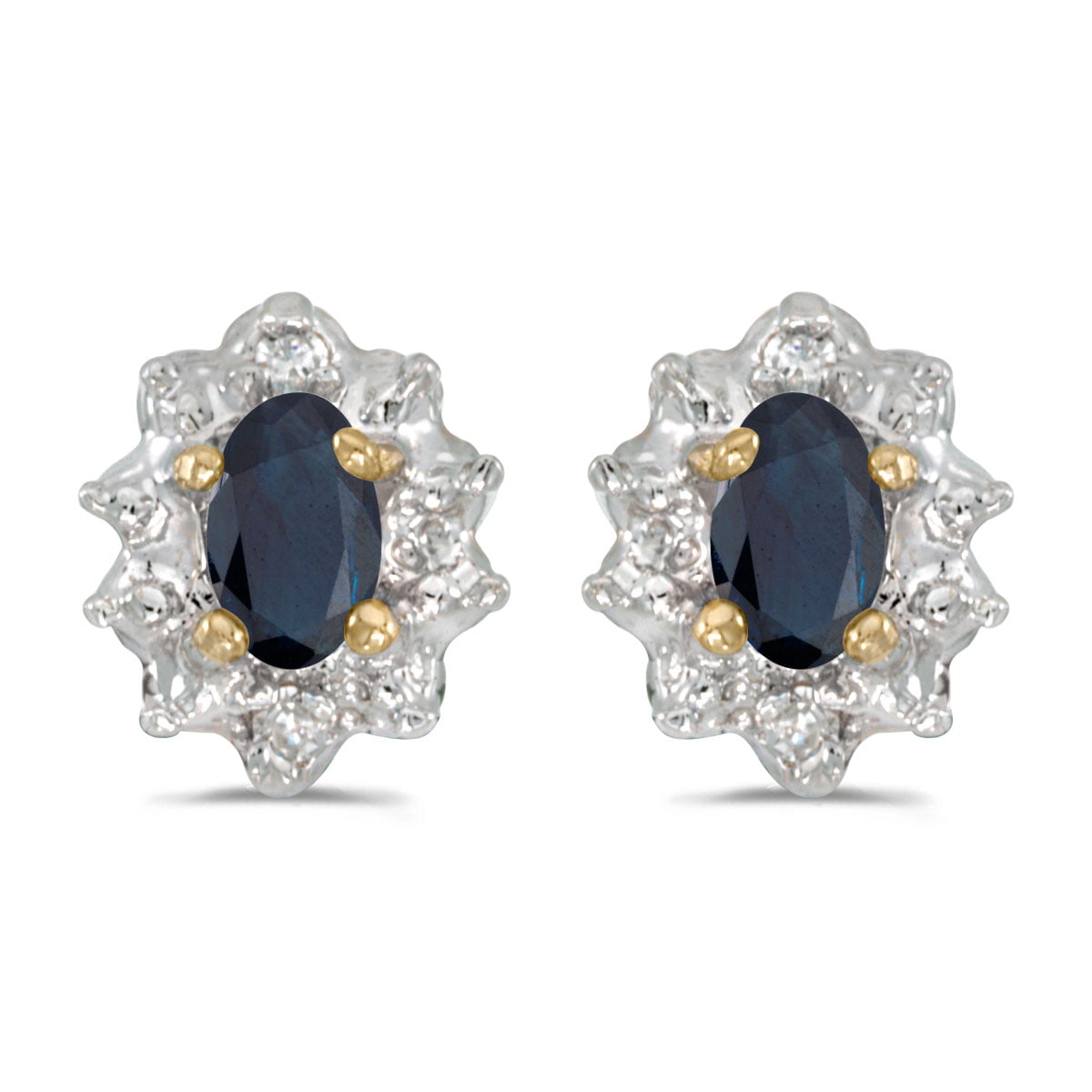 14k White Gold 6x4mm Oval Sapphire AA Diamond Earrings