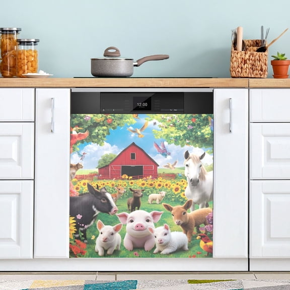 Farmhouse Farm Animals Garden Dishwasher Magnet Cover Reuseable Refrigerator Magnet Cover Decal Fridge Microwave Stickers Hoilday Party Decor 23 x 26 Inch