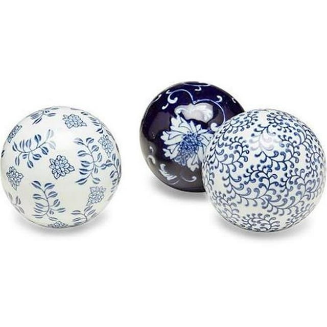 AA Importing 59814 Blue & White Porcelain Balls - Set of 3