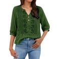 thumbnail image 3 of Plcasen Women's Casual Floral Embroidered V Neck Boho 3/4 Sleeve Shirts Loose Summer Blouses Tops Fashion Clothes 2026, 3 of 4