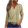 thumbnail image 2 of Qulqfy Women's T Shirts Loose-Fitting 3/4 Length Sleeve V-Neck Causal Tunic Vacation Button Tops for Women Trendy 3XL, 2 of 5
