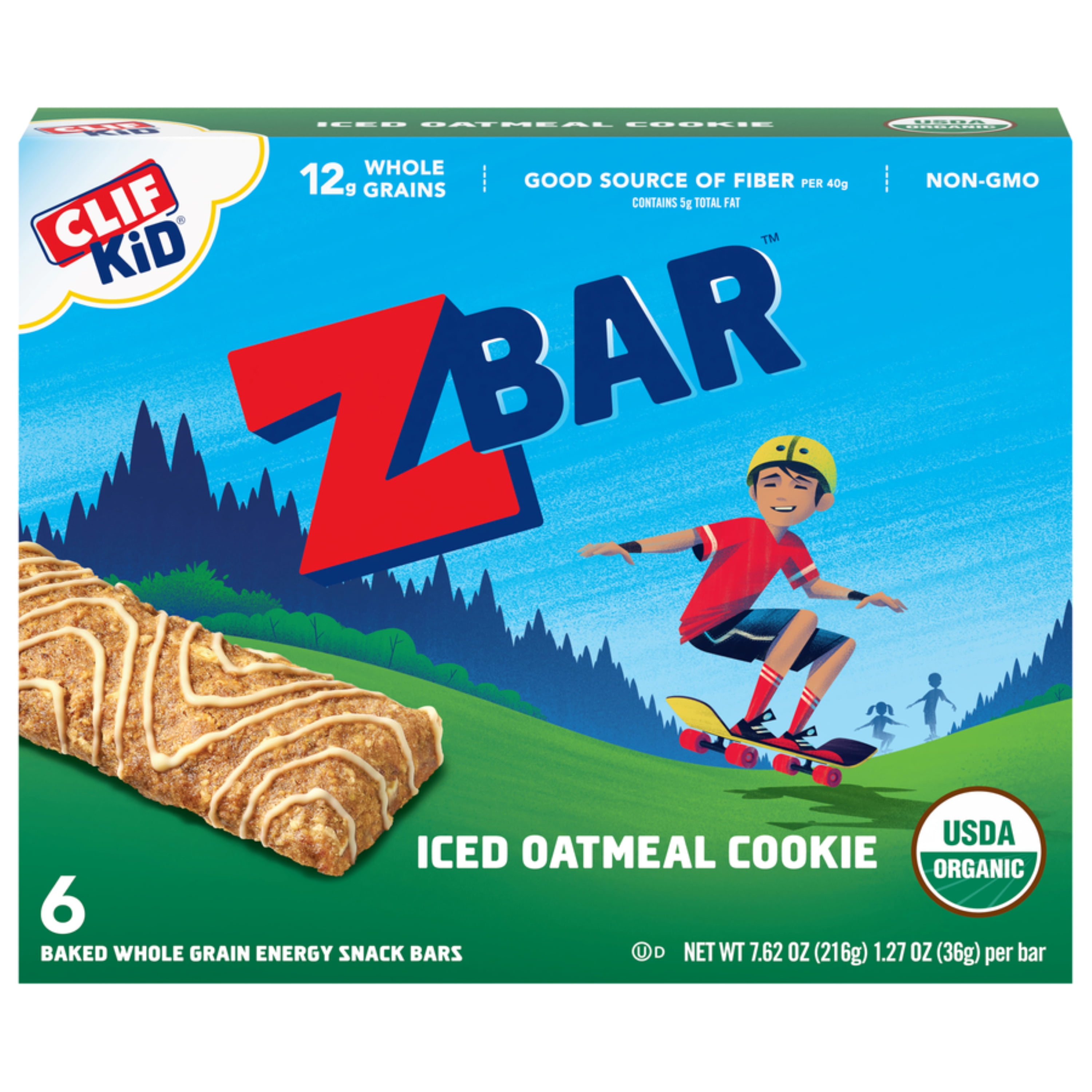 Clif Kid ZBar Iced Oatmeal Cookie Baked Whole Grain Energy Snack Bars, 1.27 oz, 6 count