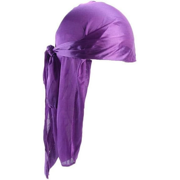 BLSCODE Silky Durag for Men Wave, Premium Satin Deluxe Du-rag with Long Tail Headscarf Elastic Wide Straps Light Purple