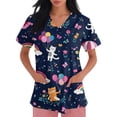 thumbnail image 6 of Kixjoy Scrubs for Women Tops Oversized Casual Animal Printed Scrubs V Neck Stretch Short Sleeve Shirt Lightweight Medical Blouses for Women with Pockets, Multicolor 3XL, 6 of 6
