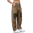 thumbnail image 3 of Womens Low Rise Baggy Barrel Horseshoe Jeans Patchwork Denim Pants with Pockets, 3 of 6