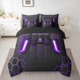 thumbnail image 2 of Manfei Cartoon Console 7-Piece Twin Bedding Sets,Modern Video Game Bedding Comforter Set,Purple Geometric Honeycomb Sheet Sets For Boys Teens,Super Cozy Room Decor Reversible, 2 of 8