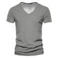 thumbnail image 4 of NinXxx Men's Solid French Crew Neck Short Sleeve Casual Top Grey S, 4 of 4