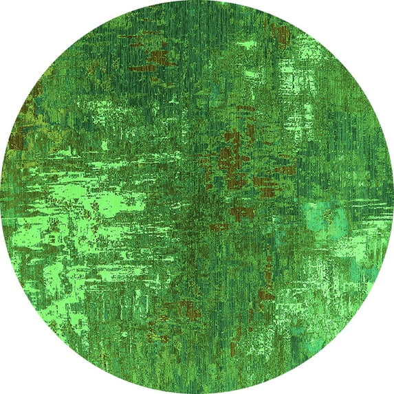 Ahgly Company Indoor Round Oriental Green Industrial Area Rugs, 7' Round