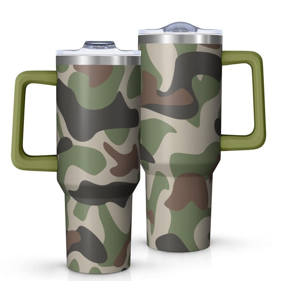 Camouflage 40oz Tumbler– Stainless Steel Insulated Tumbler with Handle and Straw, Large Capacity Travel Cup for Hot & Cold Drinks