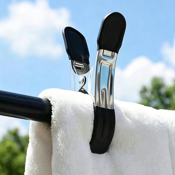 Large Clothespins,4.72 × 2.75 × 1.18 in Heavy Duty Metal Clips,Windproof Strong Grip Beach Towel Clips, Multi-Purpose for Outdoor Clothesline,Beach Chairs,Tablecloths and Laundry(1PC,Black)