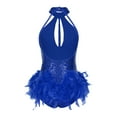 thumbnail image 4 of iiniim Sequins Leotard for Women Feathers Cocktail Ballroom Rumba Salsa Dance Dress Bodysuit Tops Blue XXL, 4 of 7