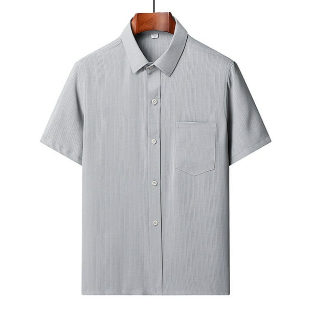 pstuiky Camisas casuales de manga corta para hombre, Camisa informal de manga corta, lisa, cómoda y con cuello vuelto para hombre ropa de hombre l
