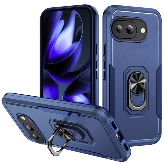 For Google Pixel 9A Tough Hybrid With Ring Stand Case - Dark Blue