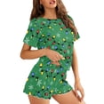 thumbnail image 3 of Jeiento Xmas Comfy Pajamas for Women Set Casual Short Sleeve Lounge Set Two Piece Pajamas Set Lounge Wear with Pocket Christmas Lights Pajama Short Sets for Leisure Night, Green, Size 2XL, 3 of 7